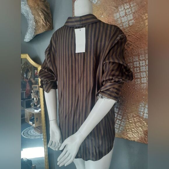 Zara Nwt Striped Satin Button Down Shirt - Picture 5 of 15